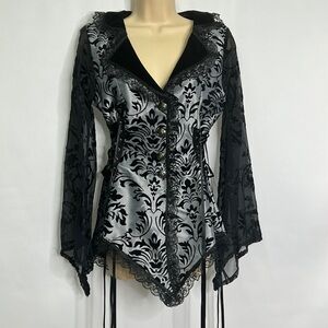 Cykxtees Creative Brand Goth sheer velvet lace flare sleeve corset top